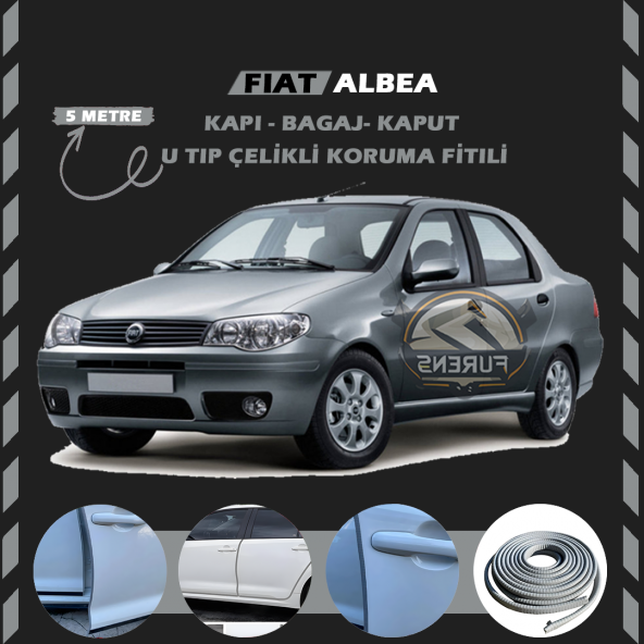 Fiat Albea Oto Araç Kapı Koruma Fitili 5metre Parlak Gri Renk ürün görseli 1