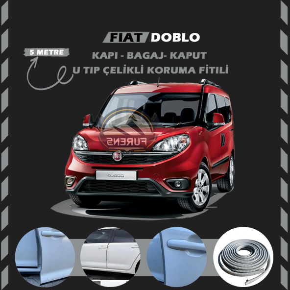 Fiat Doblo Oto Araç Kapı Koruma Fitili 5metre Parlak Gri Renk - 1