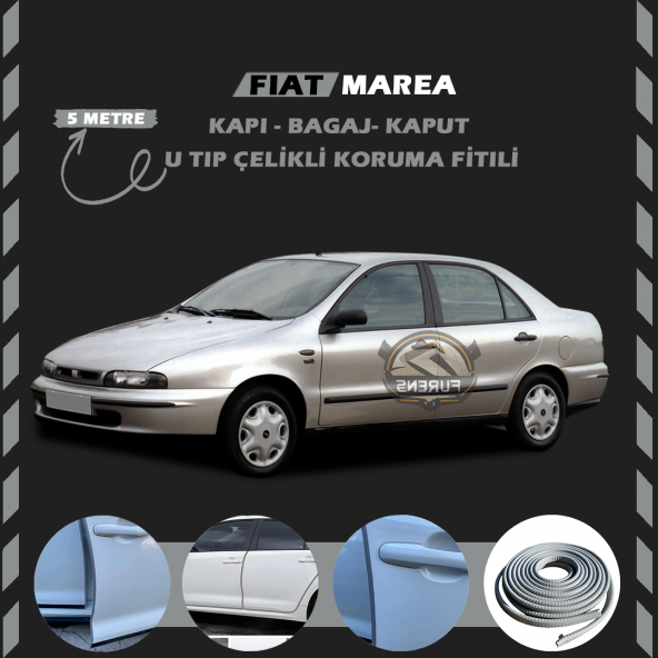 Fiat Marea Oto Araç Kapı Koruma Fitili 5metre Parlak Gri Renk ürün görseli 1