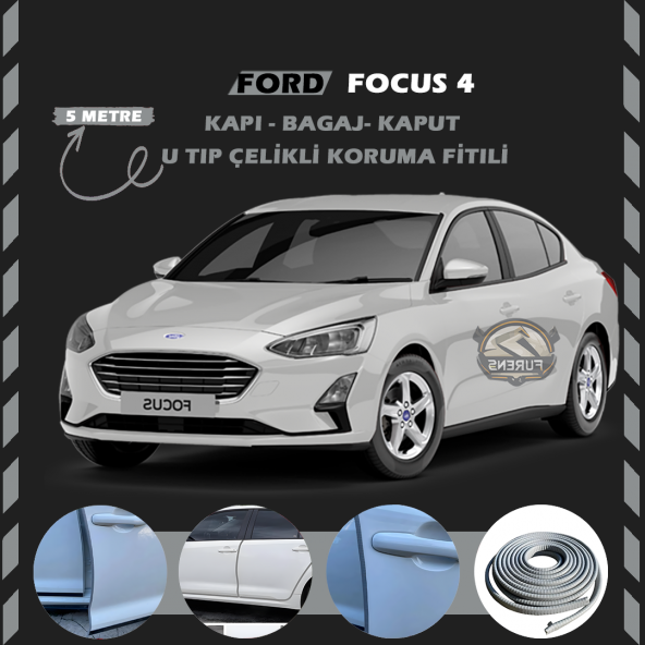 Ford Focus 4 Oto Araç Kapı Koruma Fitili 5metre Parlak Gri Renk - 1