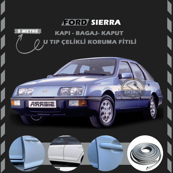 Ford Sierra Oto Araç Kapı Koruma Fitili 5metre Parlak Gri Renk ürün görseli 1