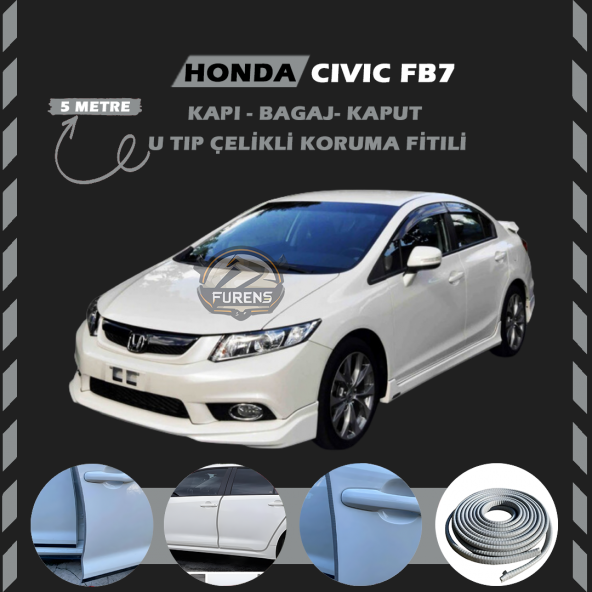 Honda Civic FB7 Oto Araç Kapı Koruma Fitili 5metre Parlak Gri Renk ürün görseli 1
