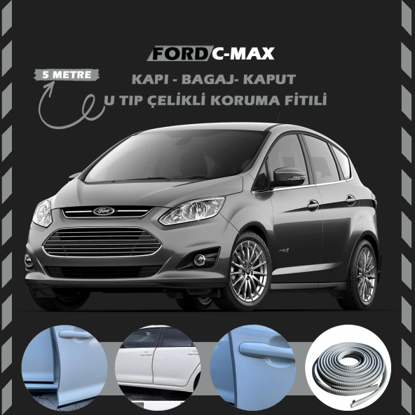 Ford C-MAX Oto Araç Kapı Koruma Fitili 5metre Parlak Gri Renk ürün görseli 1