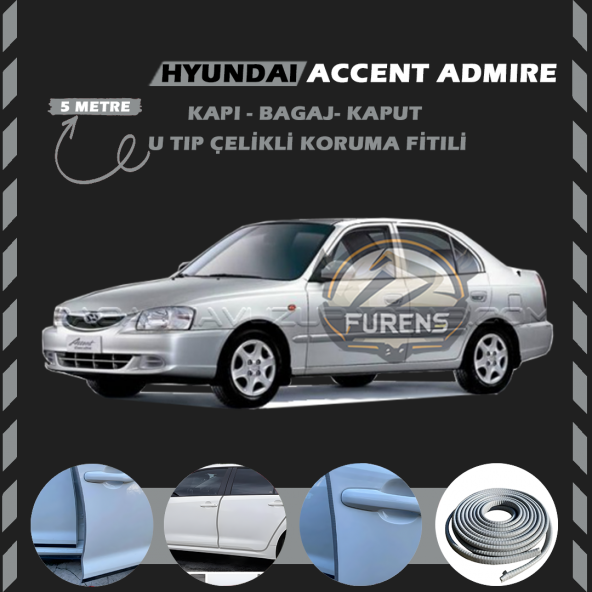 Hyunda Accent Admire Oto Araç Kapı Koruma Fitili 5metre Parlak Gri Renk ürün görseli 1