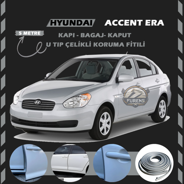 Hyundai Accent Era Oto Araç Kapı Koruma Fitili 5metre Parlak Gri Renk ürün görseli 1