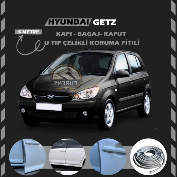 Hyundai Getz Oto Araç Kapı Koruma Fitili 5metre Parlak Gri Renk