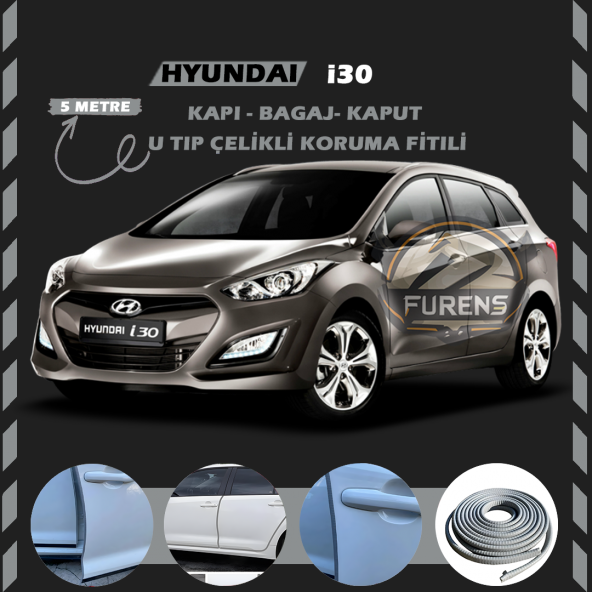 Hyundai İ30 Oto Araç Kapı Koruma Fitili 5metre Parlak Gri Renk ürün görseli 1