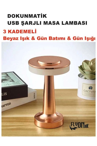 Şarj Edilebilir Kablosuz LED Masa Lambası, Dokunmatik Sensörlü, 3 Seviyeli , Komodin Restoran Fener - 2