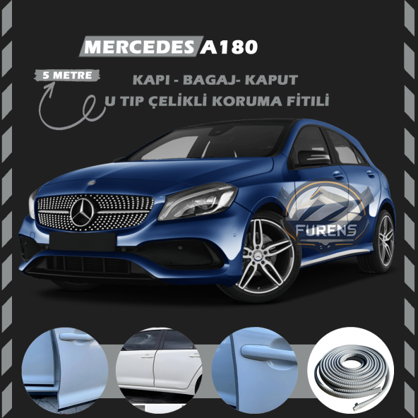 Mercedes A180 Oto Araç Kapı Koruma Fitili 5metre Parlak Gri Renk