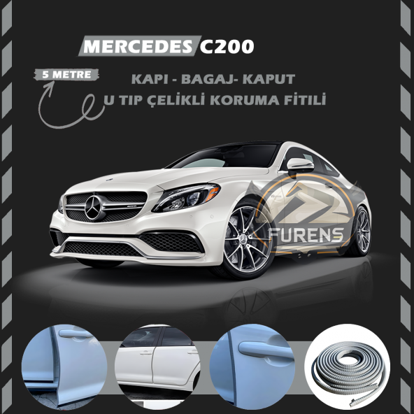 Mercedes C200 Oto Araç Kapı Koruma Fitili 5metre Parlak Gri Renk ürün görseli 1