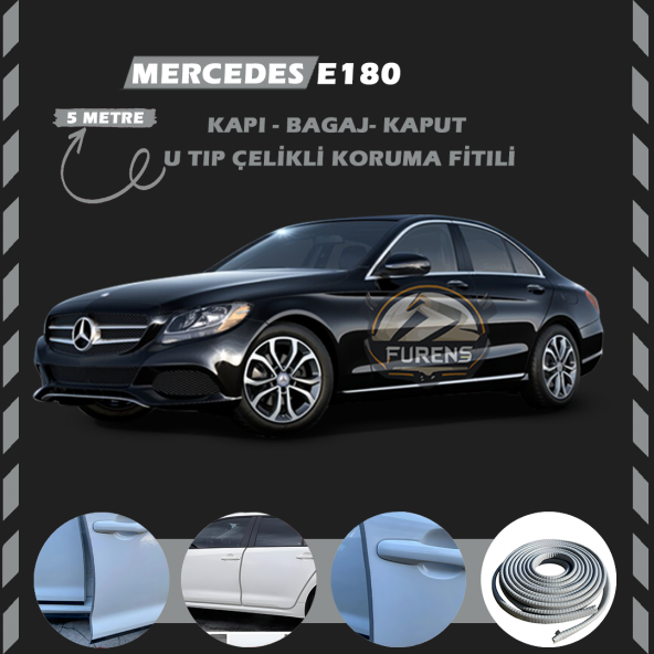 Mercedes E180 Oto Araç Kapı Koruma Fitili 5metre Parlak Gri Renk