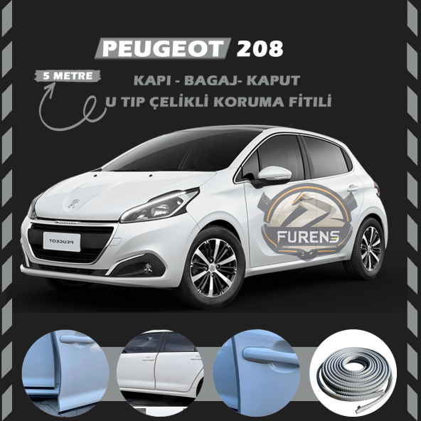 Peugeot 208 Oto Araç Kapı Koruma Fitili 5metre Parlak Gri Renk ürün görseli 1
