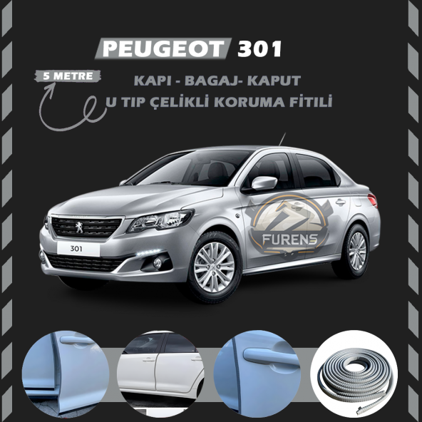 Peugeot 301 Oto Araç Kapı Koruma Fitili 5metre Parlak Gri Renk ürün görseli 1