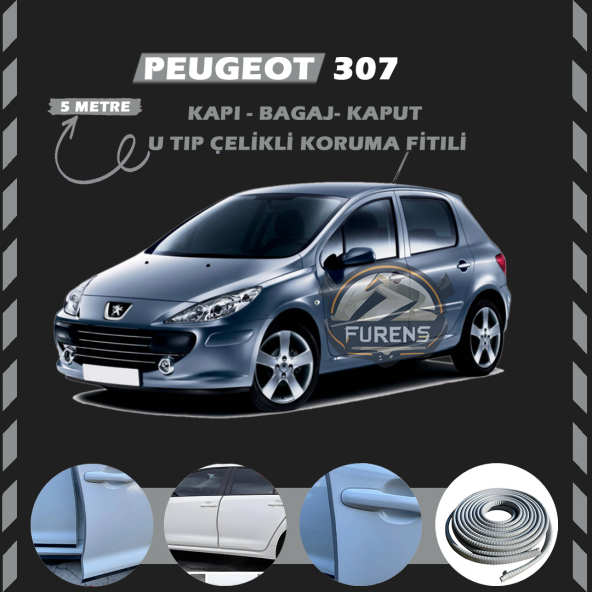 Peugeot 307 Oto Araç Kapı Koruma Fitili 5metre Parlak Gri Renk