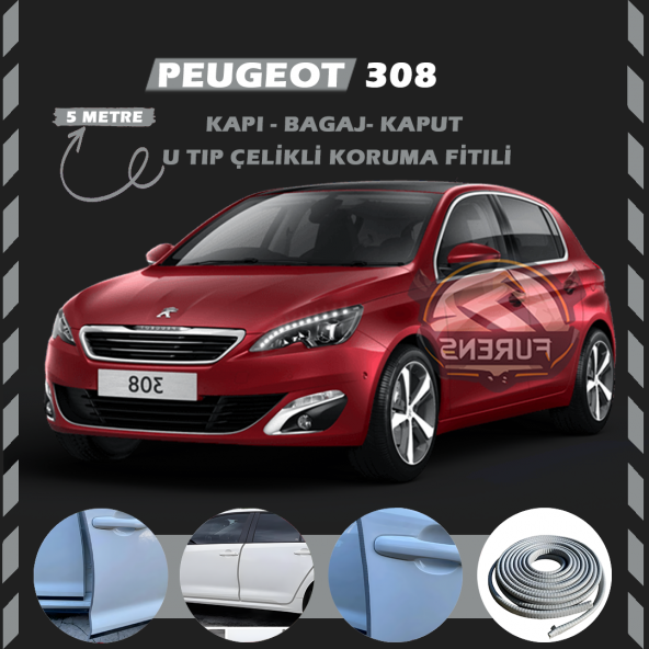 Peugeot 308 Oto Araç Kapı Koruma Fitili 5metre Parlak Gri Renk ürün görseli 1