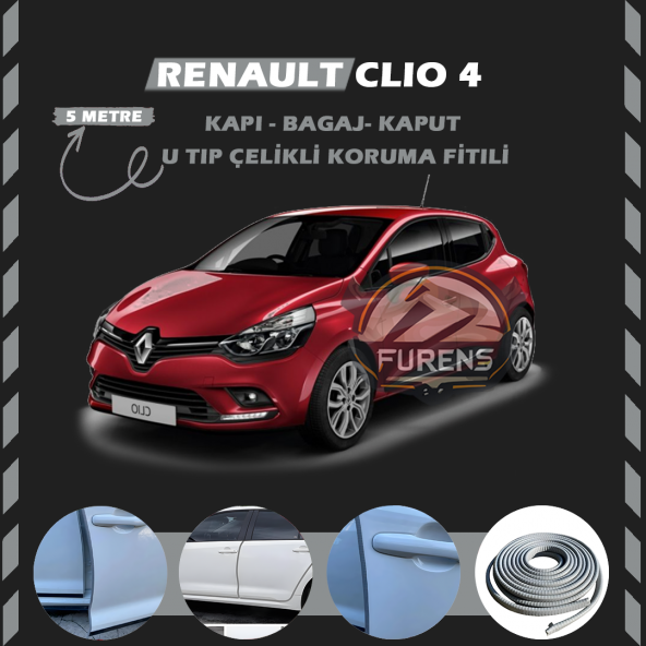 Renault Clio 4 Oto Araç Kapı Koruma Fitili 5metre Parlak Gri Renk ürün görseli 1