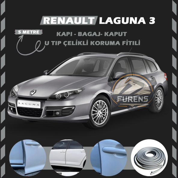 Renault Laguna 3 Oto Araç Kapı Koruma Fitili 5metre Parlak Gri Renk