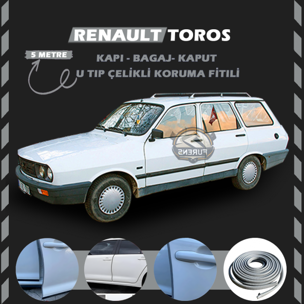 Renault Toros Oto Araç Kapı Koruma Fitili 5metre Parlak Gri Renk ürün görseli 1