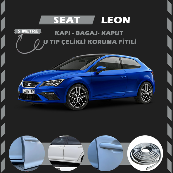 Seat Leon Oto Araç Kapı Koruma Fitili 5metre Parlak Gri Renk