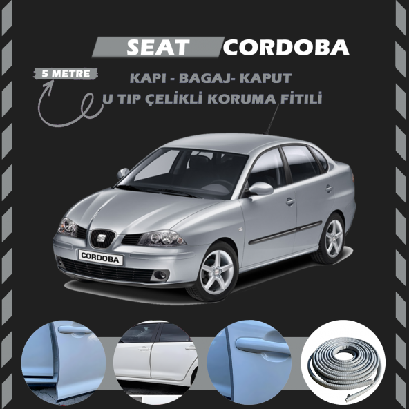 Seat Cordoba Oto Araç Kapı Koruma Fitili 5metre Parlak Gri Renk