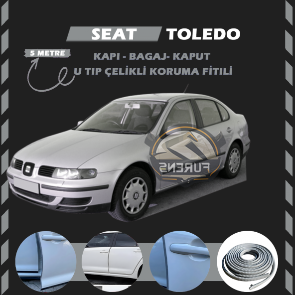 Seat Toledo Oto Araç Kapı Koruma Fitili 5metre Parlak Gri Renk