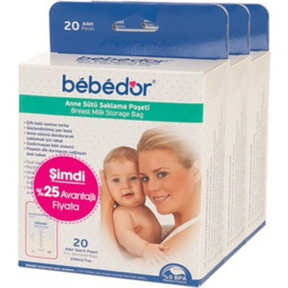 Bebedor Anne Sütü Saklama Poşeti 20 X 3Lü