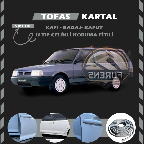 Tofaş Kartal Oto Araç Kapı Koruma Fitili 5metre Parlak Gri Renk ürün görseli 1