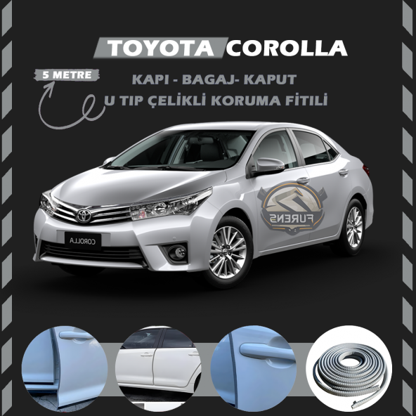 Toyota Corolla Oto Araç Kapı Koruma Fitili 5metre Parlak Gri Renk