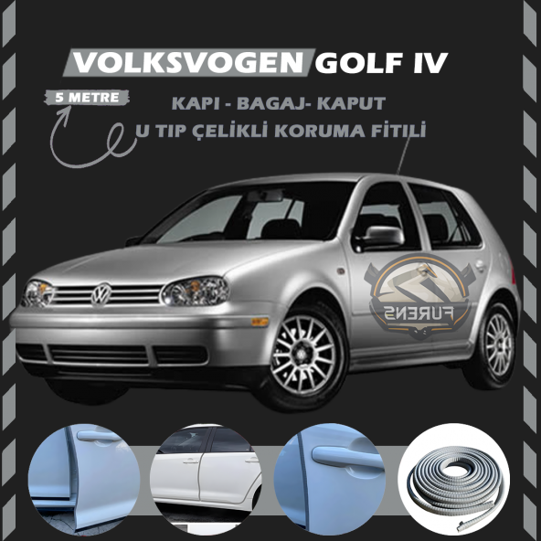 Volksvogen Golf 4 Oto Araç Kapı Koruma Fitili 5metre Parlak Gri Renk