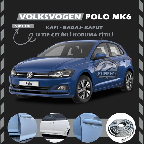 Volksvogen Polo MK6 Oto Araç Kapı Koruma Fitili 5metre Parlak Gri Renk ürün görseli 1