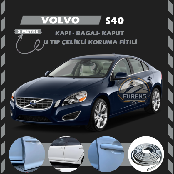 Volvo S40 Oto Araç Kapı Koruma Fitili 5metre Parlak Gri Renk ürün görseli 1
