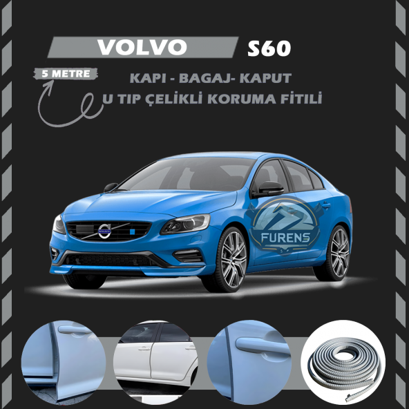 Volvo S60 Oto Araç Kapı Koruma Fitili 5metre Parlak Gri Renk ürün görseli 1