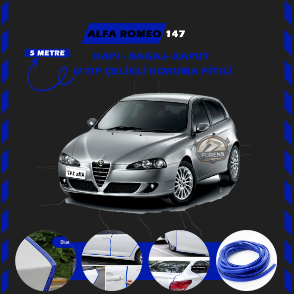 Alfa Romeo 147 Oto Araç Kapı Koruma Fitili 5metre Parlak Mavi Renk ürün görseli 1