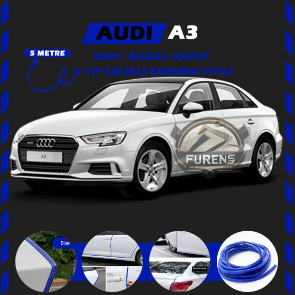 Audi A3 Oto Araç Kapı Koruma Fitili 5metre Parlak Mavi Renk ürün görseli 1