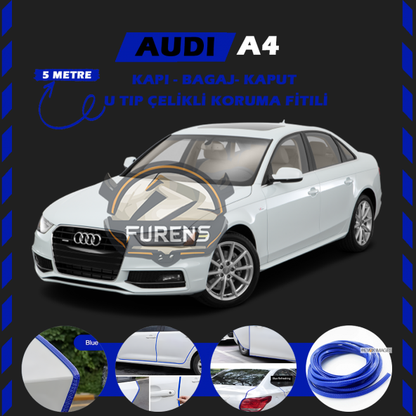 Audi A4 Oto Araç Kapı Koruma Fitili 5metre Parlak Mavi Renk ürün görseli 1