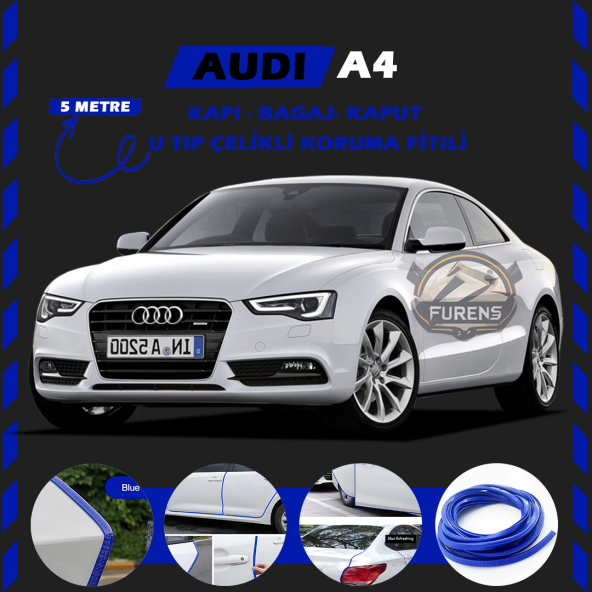 Audi A5 Oto Araç Kapı Koruma Fitili 5metre Parlak Mavi Renk ürün görseli 1