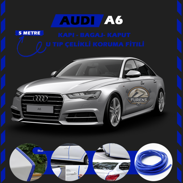 Audi A6  Oto Araç Kapı Koruma Fitili 5metre Parlak Mavi Renk ürün görseli 1