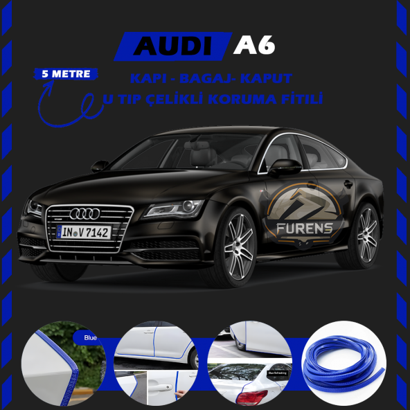 Audi A7 Oto Araç Kapı Koruma Fitili 5metre Parlak Mavi Renk ürün görseli 1
