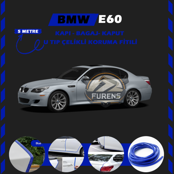 Bmw E60 Oto Araç Kapı Koruma Fitili 5metre Parlak Mavi Renk