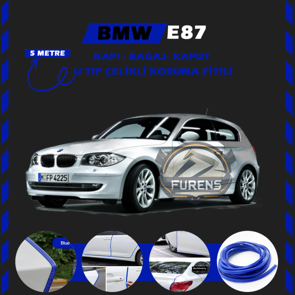 Bmw E87 Oto Araç Kapı Koruma Fitili 5metre Parlak Mavi Renk ürün görseli 1