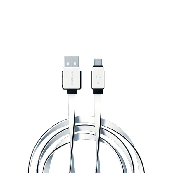 Syrox C63 Micro USB Şarj ve USB Data Kablosu Yassı 2.0A 1.2mt Beyaz - 2