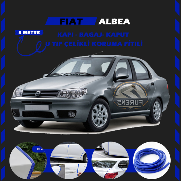 Fiat Albea Oto Araç Kapı Koruma Fitili 5metre Parlak Mavi Renk