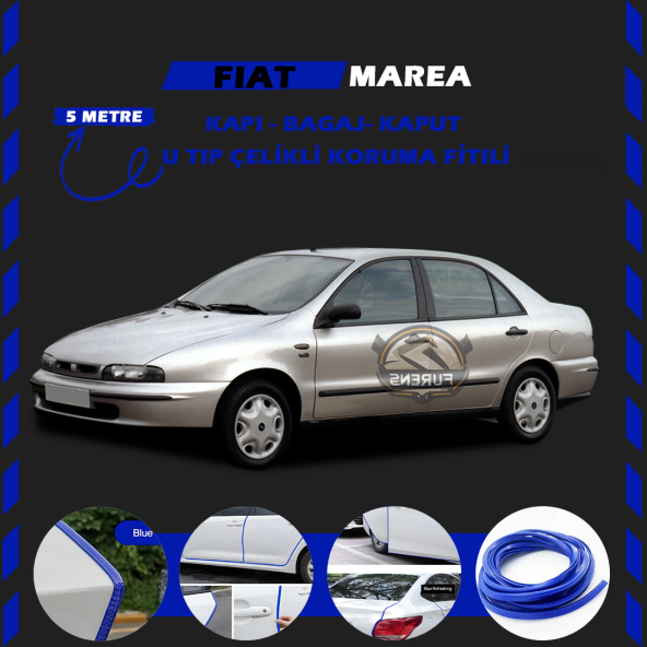 Fiat Marea Oto Araç Kapı Koruma Fitili 5metre Parlak Mavi Renk