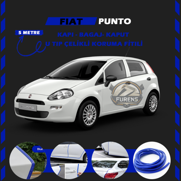 Fiat Punto Oto Araç Kapı Koruma Fitili 5metre Parlak Mavi Renk ürün görseli 1