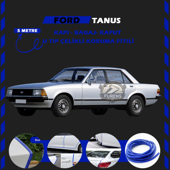 Ford Tanus Oto Araç Kapı Koruma Fitili 5metre Parlak Mavi Renk ürün görseli 1