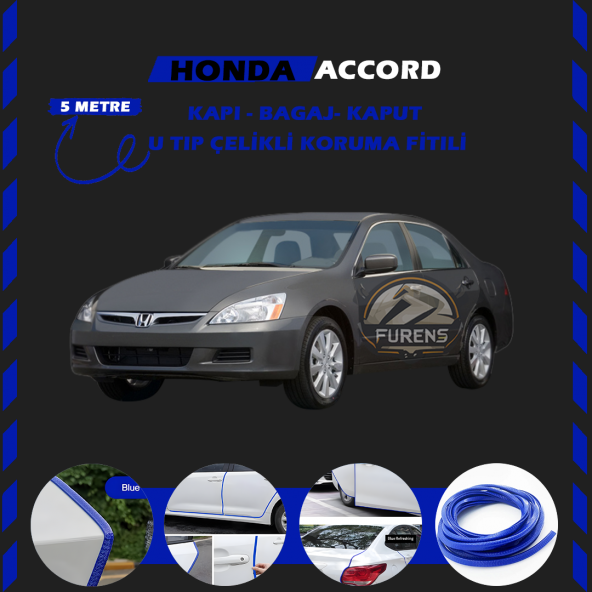 Honda Accord Oto Araç Kapı Koruma Fitili 5metre Parlak Mavi Renk ürün görseli 1