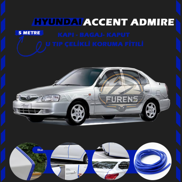 Hyunda Accent Admire Oto Araç Kapı Koruma Fitili 5metre Parlak Mavi Renk ürün görseli 1