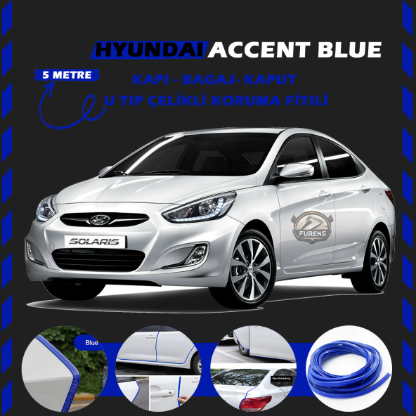 Hyunda Accent Blue Oto Araç Kapı Koruma Fitili 5metre Parlak Mavi Renk