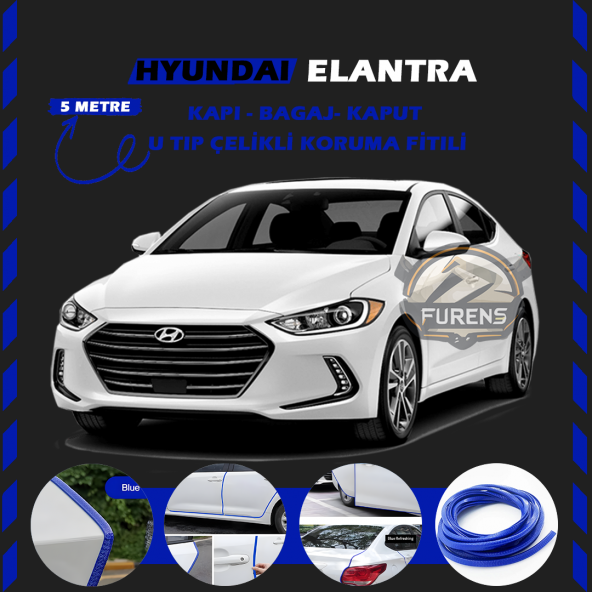 Hyundai Elantra Oto Araç Kapı Koruma Fitili 5metre Parlak Mavi Renk ürün görseli 1