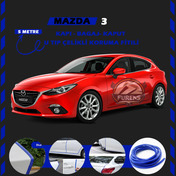 Mazda 3 Oto Araç Kapı Koruma Fitili 5metre Parlak Mavi Renk ürün görseli 1